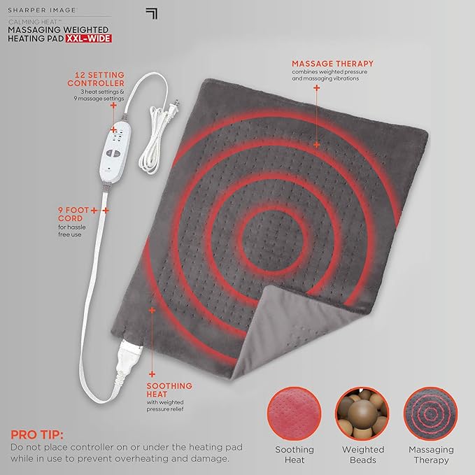 Calming Heat XXL Wide Massaging Vibrations Weighted Heating Pad by Sharper - Image 5
