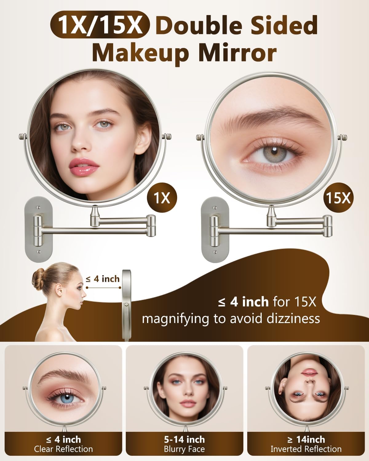 DECLUTTR 9 Inch Wall Mounted Makeup Mirror, 15X Magnification Double Sided Swivel Extendable Bathroom Mirror