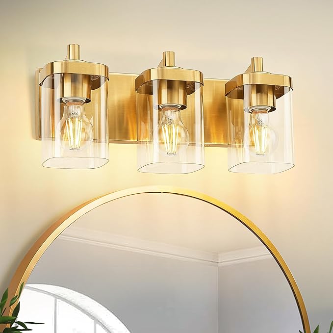 METWET Bathroom Light Fixtures Over Mirror, 3-Light Brushed Gold Vanity Light - Image 8