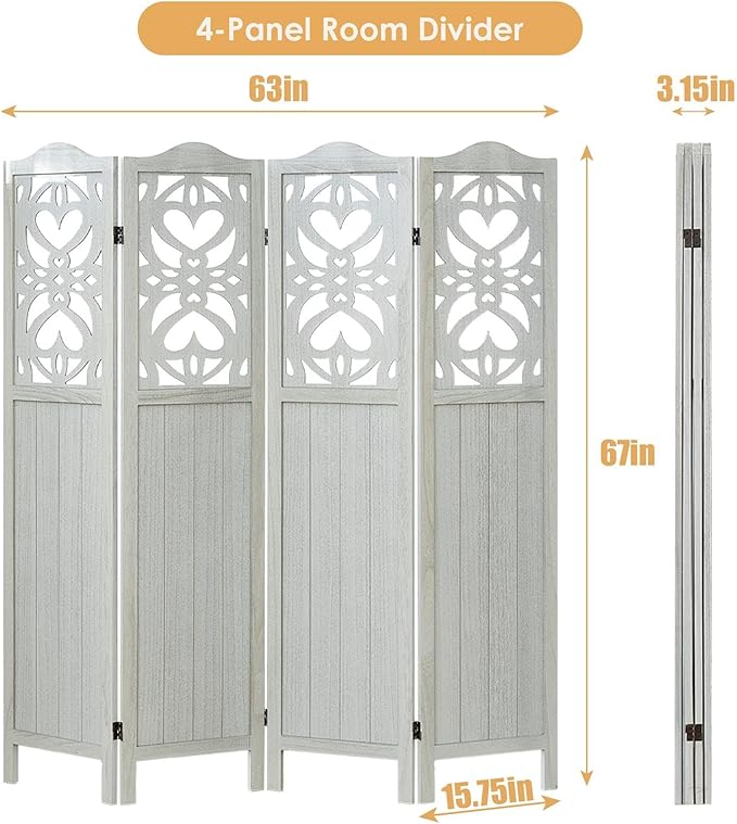 ALeesing 4 Panel Room Divider Fully Assembled, Carved Room Dividers and Folding - Image 2