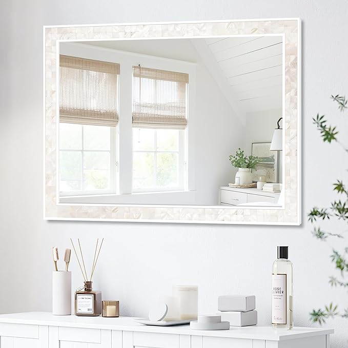 Tanmicoshomy White Shell Framed Rectangular Mirrors - Image 8