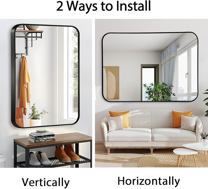 22x30 Inch Black Wall Mirror for Bathroom, Brushed Metal Framed Mirror - Image 7