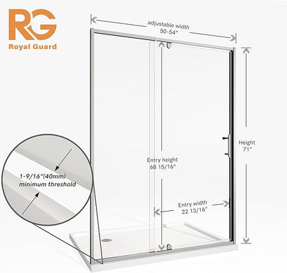 50-54" W x 71" H Pivot Swing Glass Shower Door, Pivot Frame Shower Door - Image 8