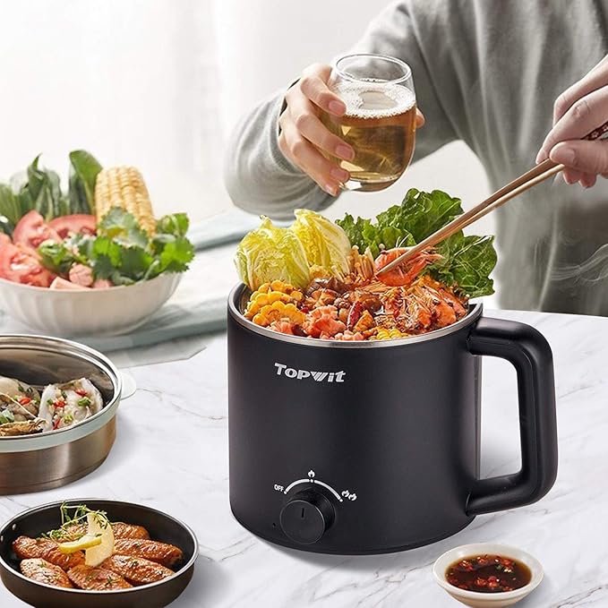 Topwit Hot Pot Electric, Electric Pot, 1.6L Ramen Cooker, Shabu-Shabu, Soup and - Image 2