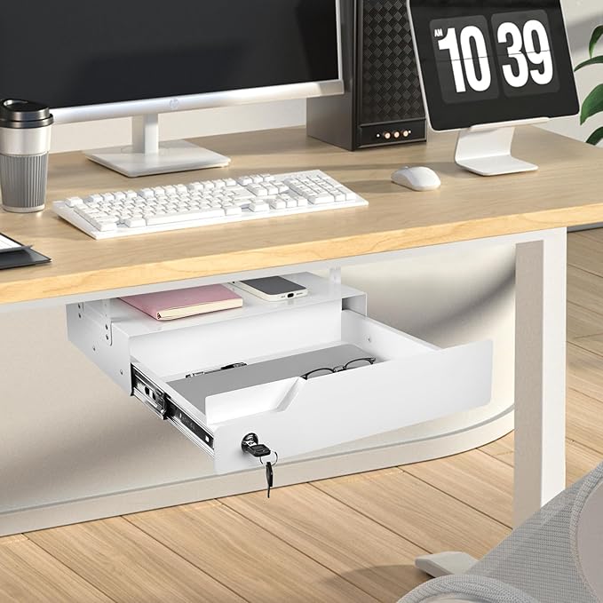 Under Desk Drawer Organizer Lockable, Metal Undermount Table Drawer Upgrade - Image 6