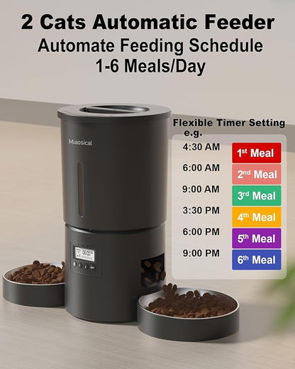 Dual Automatic Cat Feeder 2 Cats, 6 Meals/Day, 12 Portions/Meal, 4.2L Dual - Image 2