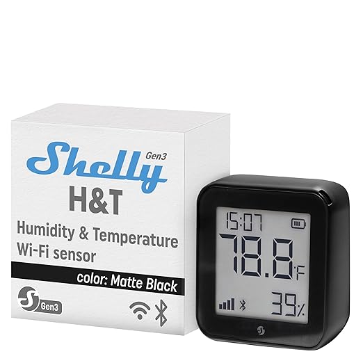 Shelly H&T Gen3 Black | Wi-Fi and Bluetooth Smart Temperature & Humidity Sensor by Shelly