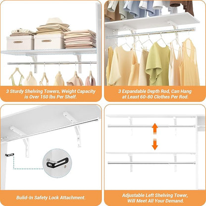 8FT Closet System with Shelves, Wall Mount Bedroom Wardrobe Walk-in Closet - Image 6