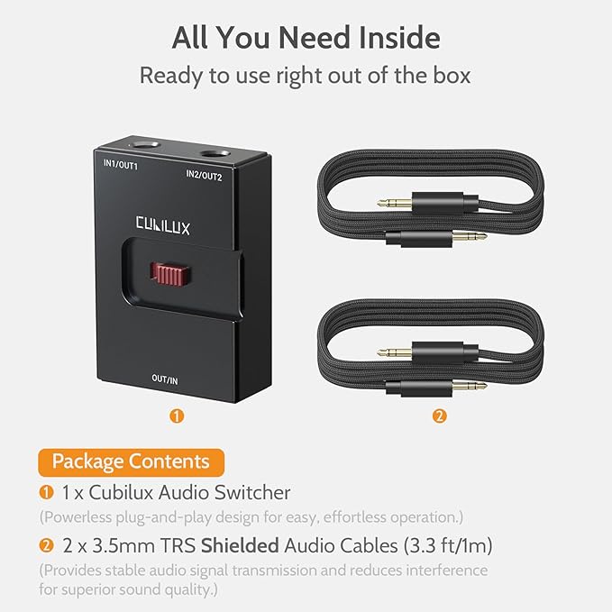 Cubilux 3.5mm Audio Selector, Bidirectional 2-In-1-Out or 1-In-2-Out 1/8-in TRS - Image 5