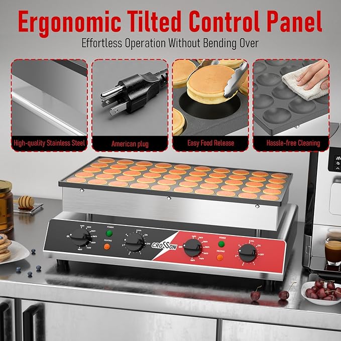CROSSON Mini Pancake Maker, Non-stick Stainless Steel Poffertjes Grill - Image 6