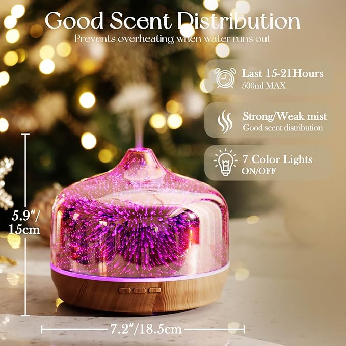 Porseme 500ml Essential Oil Diffuser 3D Glass Aromatherapy Ultrasonic Humidifier - Image 3