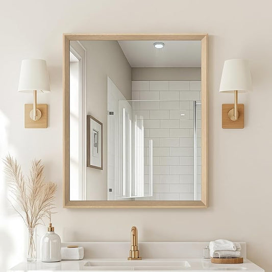 Oak Wood Effect Framed Wall Mirror, 30x36 Rectangle Mirror, 1/8" by Ultrue