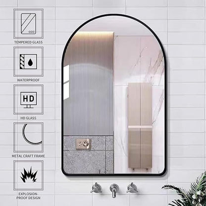 24x36 Inch Premium Black Arched Tempered Glass Mirror Shatter Resistant No - Image 4