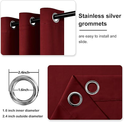 DWCN Burgundy Curtains 54 Inches Long, Thermal Blackout - Image 3