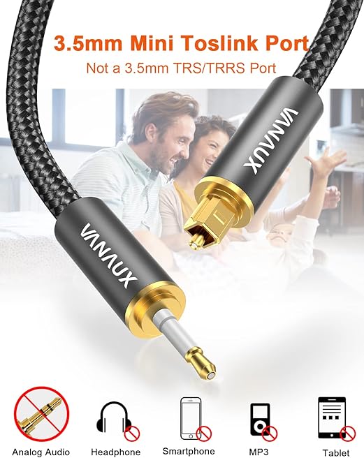 VANAUX Toslink to Mini Toslink Optical Audio Cable 24K Gold-Plated Digital - Image 4