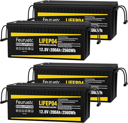 12V 200Ah Lithium LiFePO4 Battery, Built-in 200A BMS, 2560Wh Energy Storage by Saveupto50onFeuruetc