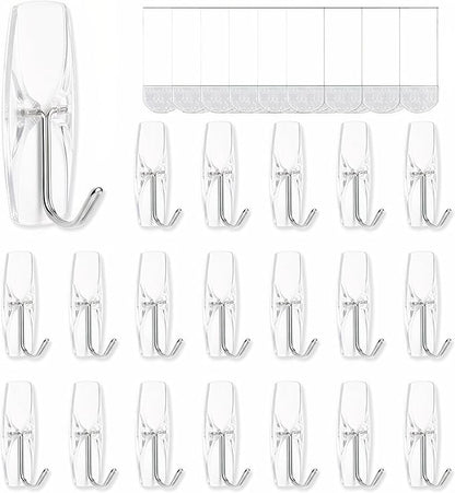 Medium Clear Wall Hooks, 18 Hooks+24 Removable Strips, Wire Hooks by MOVELYST