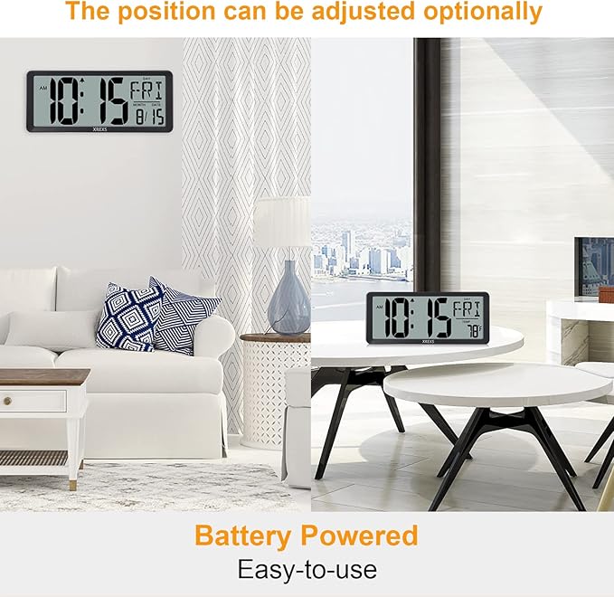 XREXS Large Digital Wall Clock, Battery Operated Alarm Clocks - Image 6
