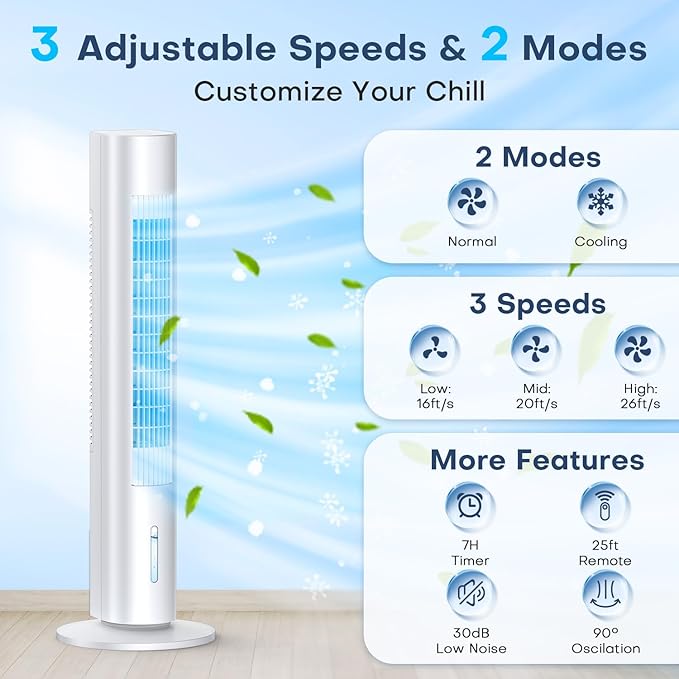 MYICY Evaporative Air Cooler, 25ft Remote, Smart Timer & Water Tank, Portable - Image 3