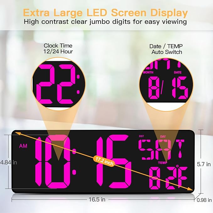XREXS Large Digital Wall Clock - Image 2