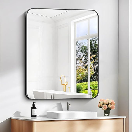 30" x 36"Bathroom Mirror, Matte Black Wall Mirror by DESBING