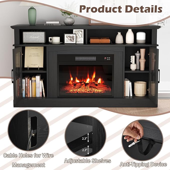 SIMOE Fireplace TV Stand up to 40'' 65'' TV, 58 inch Electric Fireplace TV - Image 4