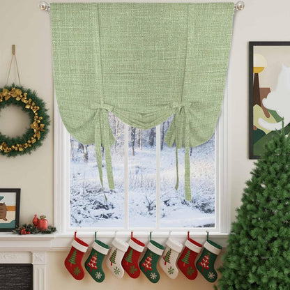 Vintage Sage Green Tie Up Curtains for Windows 54 Inch Length Balloon Curtains Kitchen Adjustable Balloon Window Shade Farmhouse Retro Beige Solid Color Tie Up Valance Bathroom Curtain Window 42"x54"