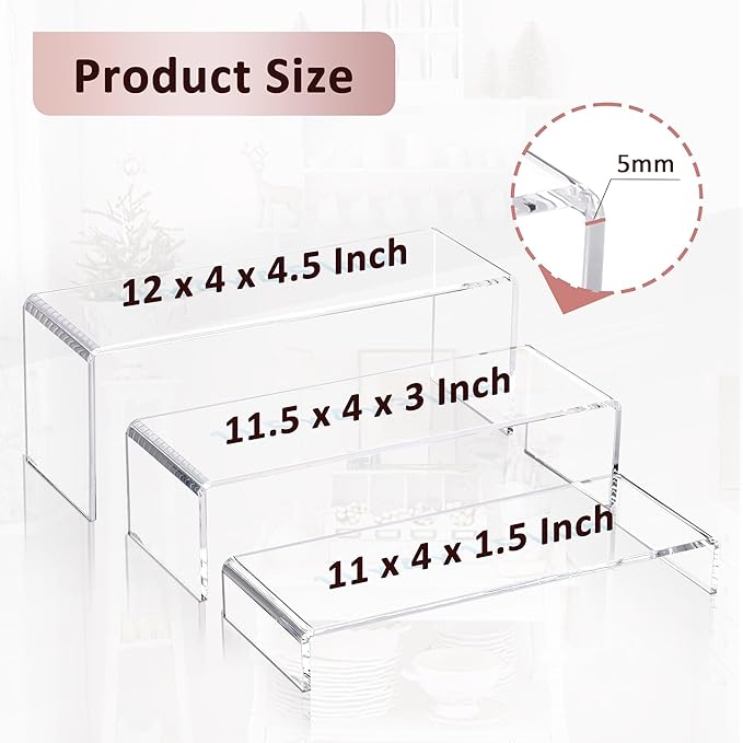 LFTYTUO 1 Set Large Acrylic Clear Display Risers, 3 Sizes 12" Rectangular - Image 4