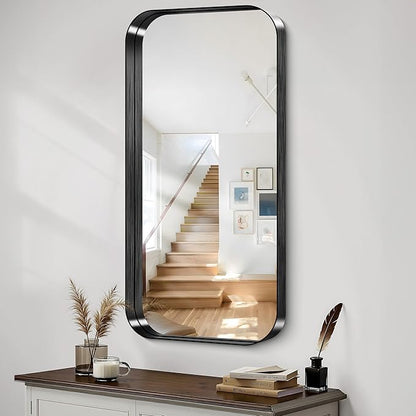 CIRCUMI Black Bathroom Mirror, Rounded Corner, Tempered Glass, Large Mirror - Image 4