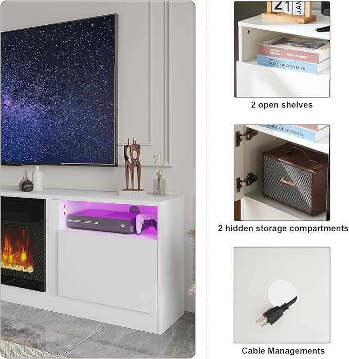 Fireplace TV Stand with 36" Electric Fireplace, LED Light Entertainment Center - Image 7