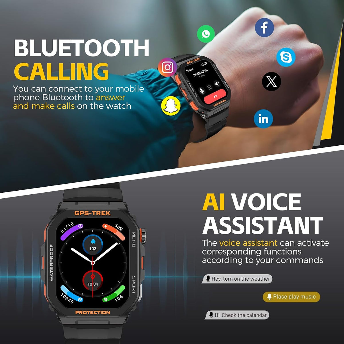 military smart watches for men built-in gps with showing dimensions