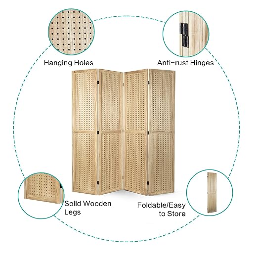 Babion 4 Panel Pegboard Display, Peg Board Room Divider Freestanding Folding - Image 5