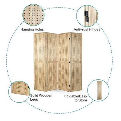 Babion 4 Panel Pegboard Display, Peg Board Room Divider Freestanding Folding - Image 5