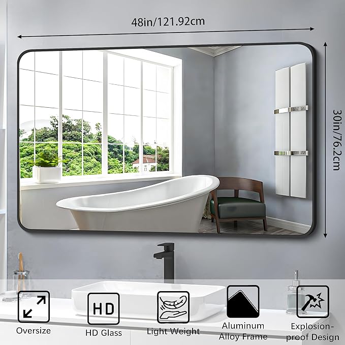 FORBATH Black Bathroom Mirror, Rectangular Vanity Mirror 30 x 48 Inch Wall - Image 6