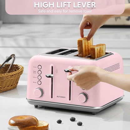 BUYDEEM DT640 4-Slice Toaster, Extra Wide Slots, Retro Stainless Steel - Image 4