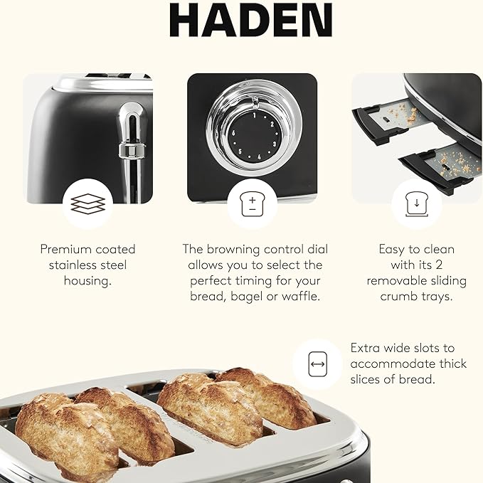 Haden Heritage 4 Slice Wide Slot Stainless Steel Toaster - Image 3