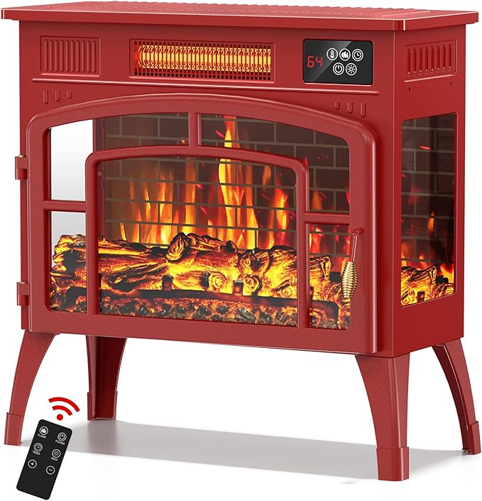 BREEZEHEAT Electric Fireplace Stove-Freestanding Fireplace Heater w/ 3D Flame by BREEZEHEAT