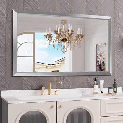 Amorho 60x36 Inch Bathroom Mirror Silver, Thick Metal Framed Wall Mirrors by Amorho