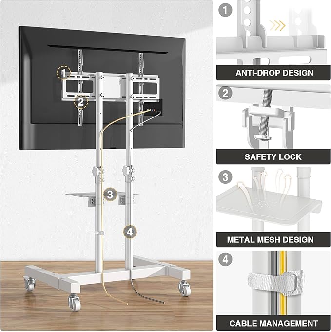 TVON Upgraded Mobile TV Stand on Wheels - Image 6