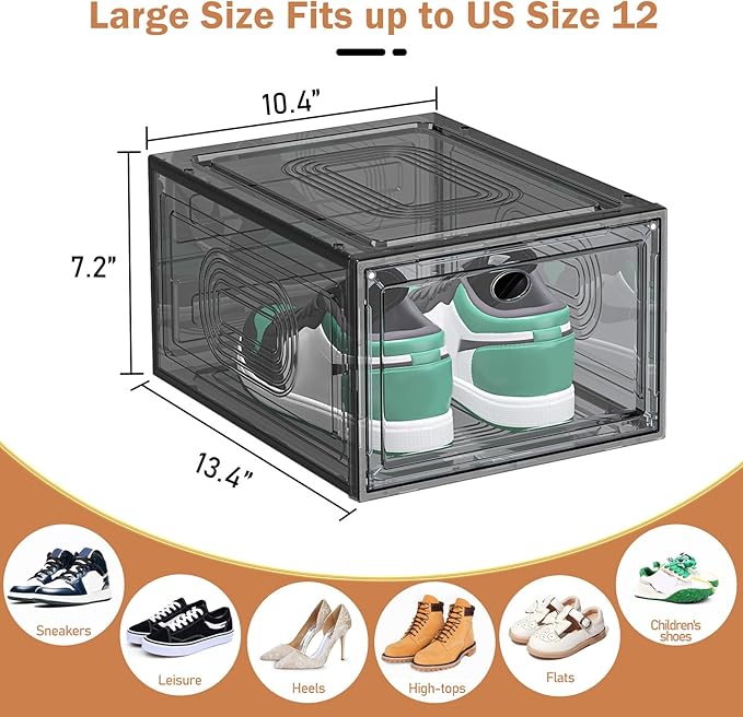 6 Pack Thicken Shoe Organizer Stackable, Upgraded Sturdy Shoe Storage Box - Image 3