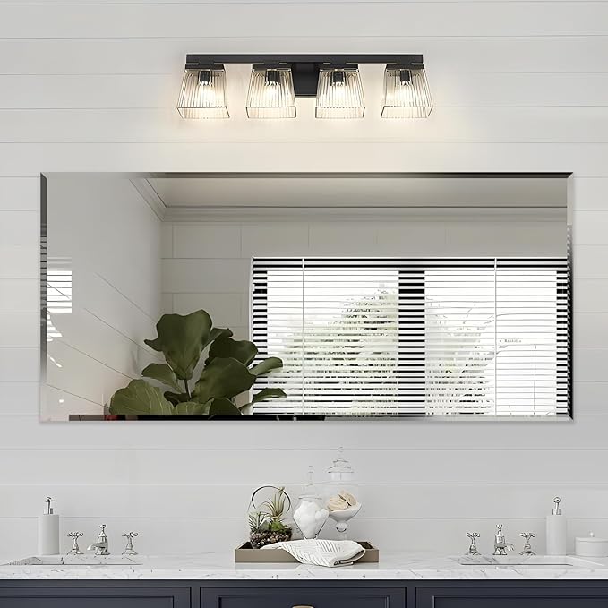 60x28 Inch Bathroom Mirror Frameless Beveled Edge Rectangle Wall Mirror by LAMCHMOR