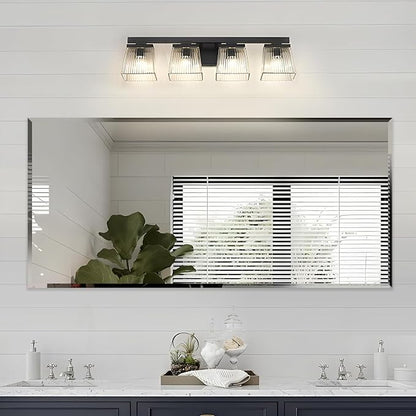 60x28 Inch Bathroom Mirror Frameless Beveled Edge Rectangle Wall Mirror by LAMCHMOR