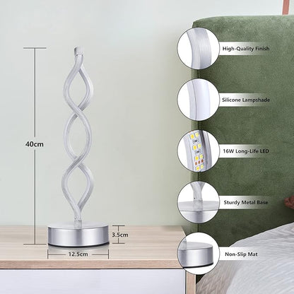 NUÜR Silver Lamps for Bedrooms Set of 2, Small Table Lamp, 3 Colour Temperature - Image 4