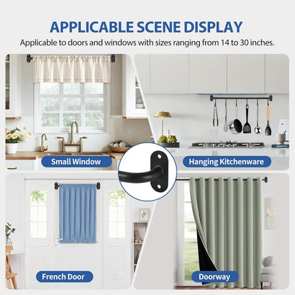 2 Pack French Door Curtain Rod, Sash Curtain Rod Adjustable 18-32in, Black | 3/8in Wrap Around Metal Cafe Curtain Rod Mount With Screws, Supports Up To 20 lb for French Doors, Windows and Sidelights
