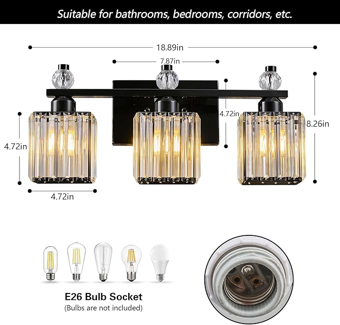 FDPBY Black Bathroom Vanity Lights Crystal Vanity Light Bathroom Lighting - Image 5
