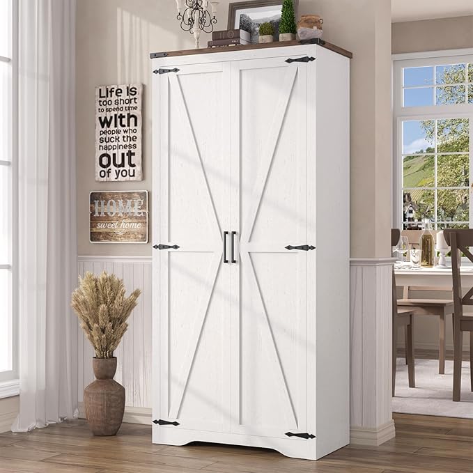 69" Tall Storage Cabinet with Adjustable Shelves, Farmhouse Pantry Organize by FiveWillowise