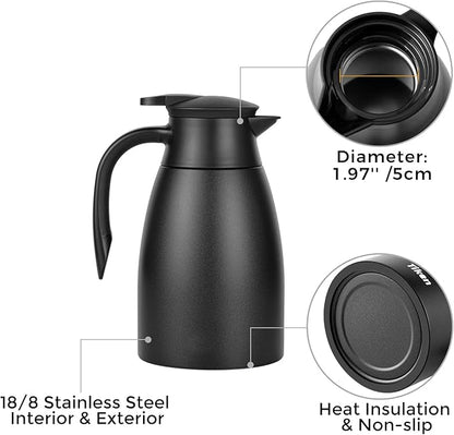 Tiken 51 Oz Thermal Coffee Carafe, Stainless Steel Insulated Vacuum Coffee - Image 2