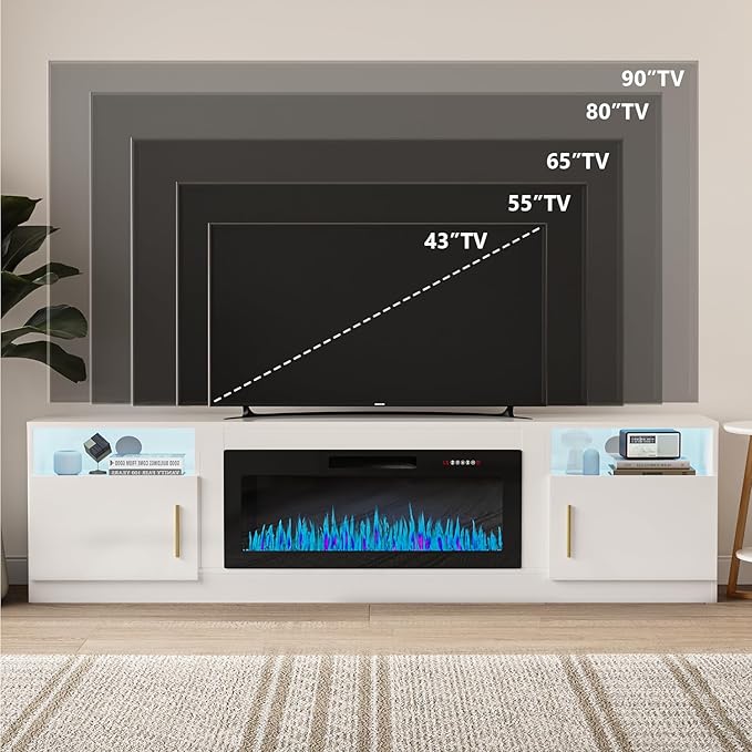 VITESSE TV Stand with 36" inch Electric Fireplace Up to 90" TVs, LED Light - Image 4