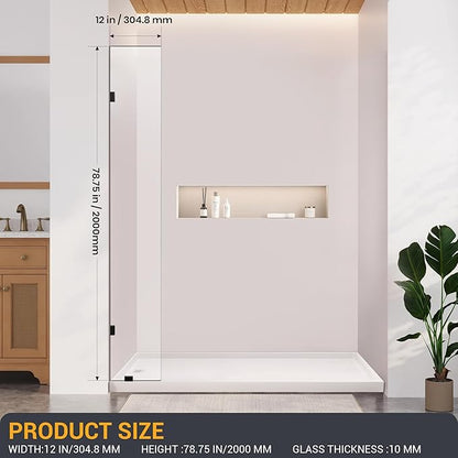 Bathroom Shower Glass Door 12" W×78.75" H, 3/8" Thick Clear Tempered Glass Panel - Image 2