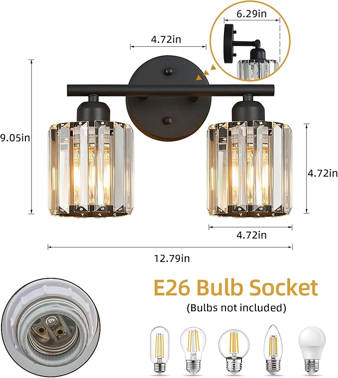 FDPBY Modern 2 Light Crystal Vanity Light, Compatible - Image 3